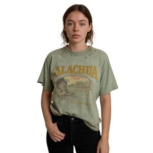 VINTAGE 80s ALACHUA Florida Tourist Tee Thrashed Graphic Shirt USA M‎